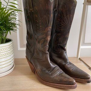 Vintage 100% Leather Embroidered Cowboy Boots
